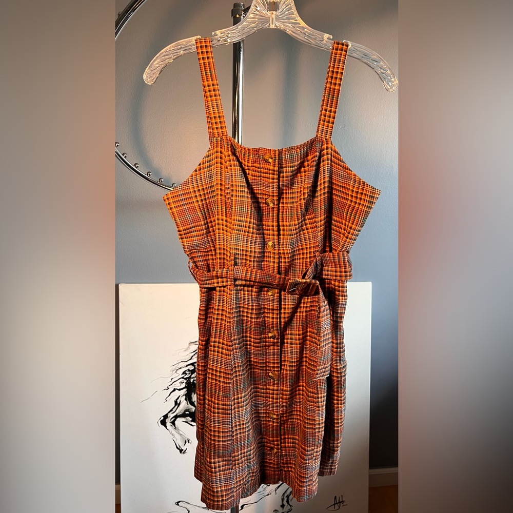 American Eagle Outfitters Rust Plaid Mini Dress